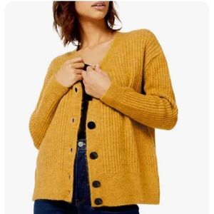 Topshop Women's Yellow Oversized Ribbed Button-Up Grandpa Cardigan Sweater